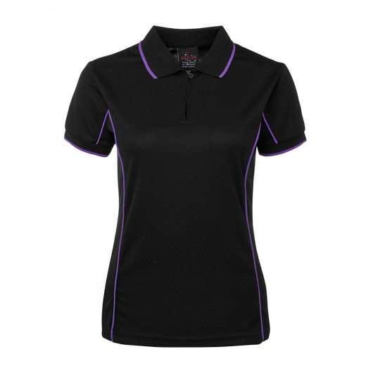 Black Purple Ladies Piping Polo Shirts